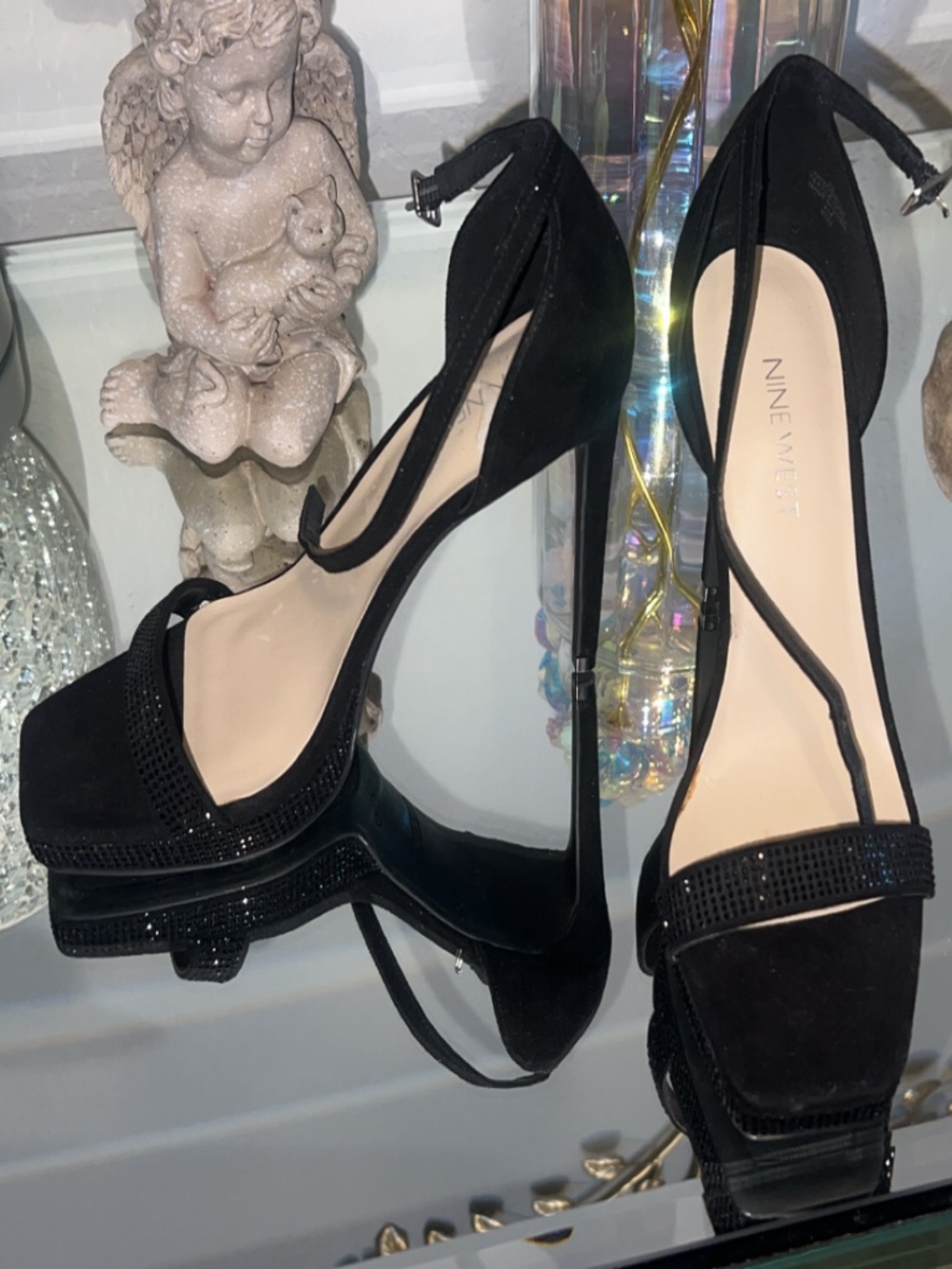 Nine West Black Heels With black rhinestones